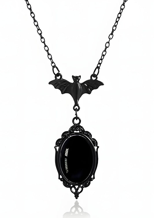 BLACK BAT STONE NECKLACE