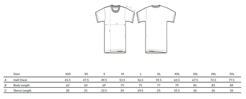Size chart EASURE Unisex Shirt